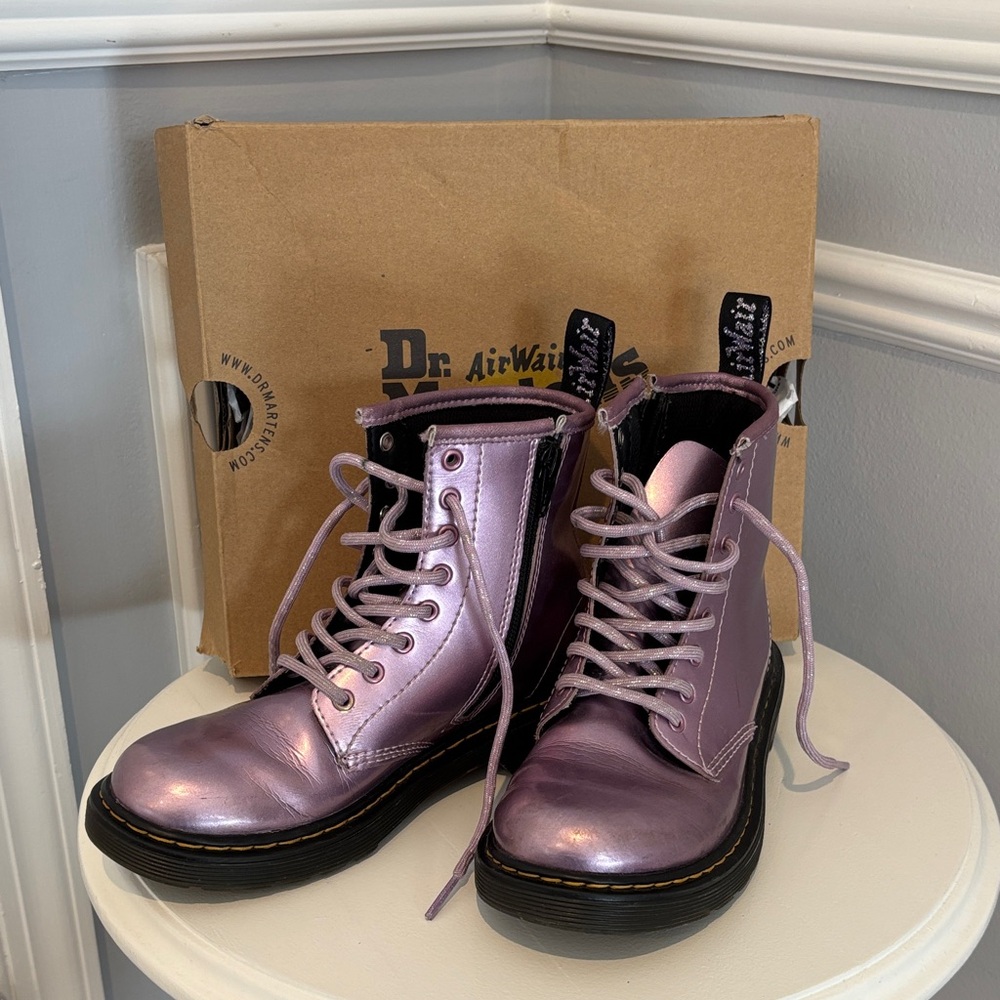 Dr. Martens Girls Pink Lavender Spark Metallic Boots Size 2 US